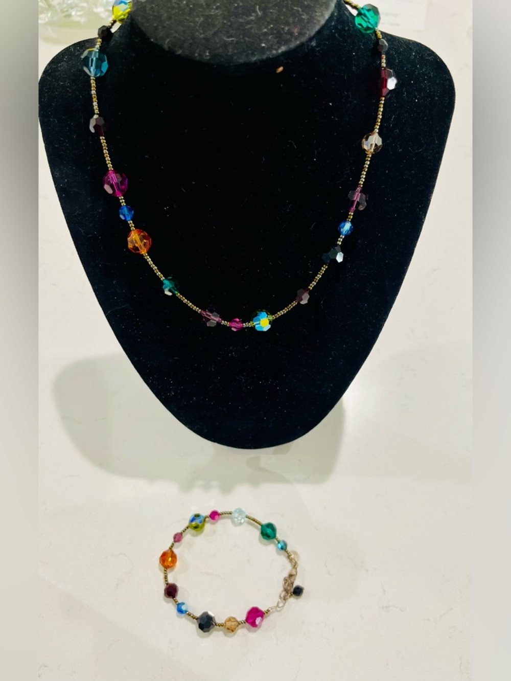 Vintage Emily Ray Crystal Bead Necklace Sterling 14–16” Multicolor